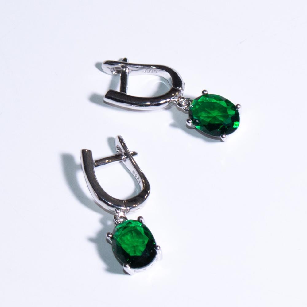 7*9mm Created Nano Emerald 925 Sterling Silver Tarnish Unique Zircon Womens 925 Silver Earrings