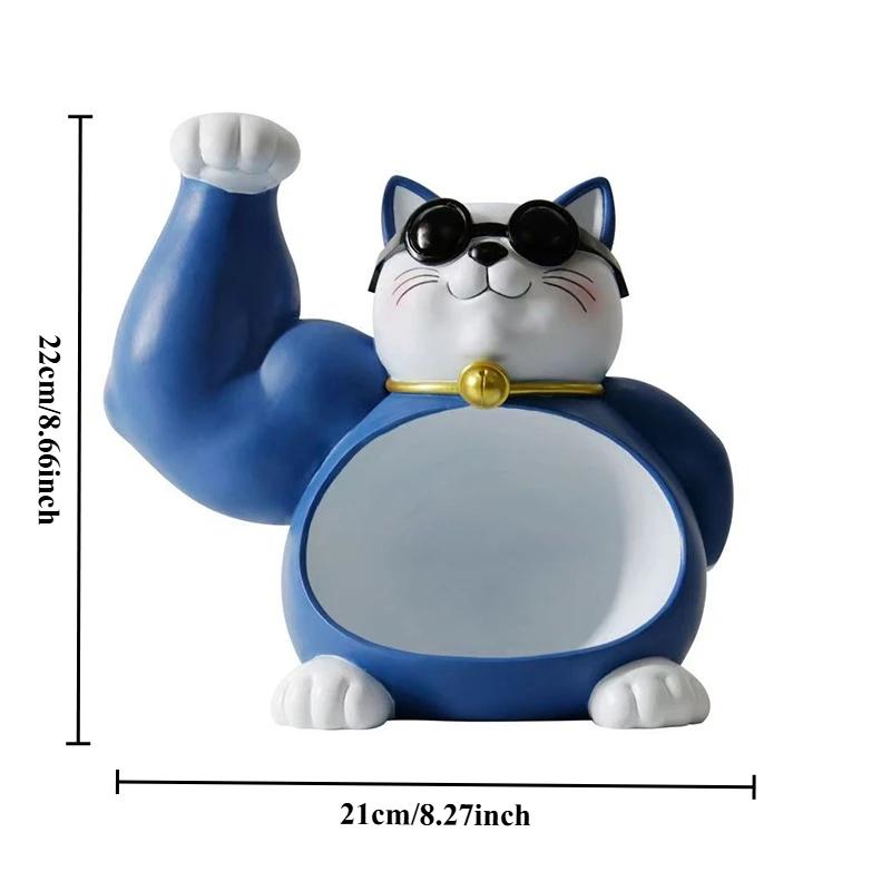 Lucky Cat Key Remote Control Storage Organizer Ornaments Resin Crafts Living Room Animal Figurines Decoration Modern Home Decor