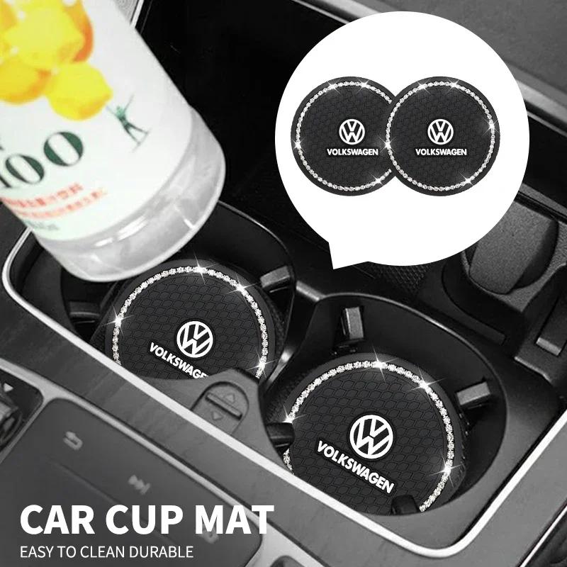 Car For Volkswagen VW Car Coaster Water Cup Bottle Holder Diamond Non-Slip Mat Decoration For Volkswagen VW R GTI Golf 5 7 Caddy