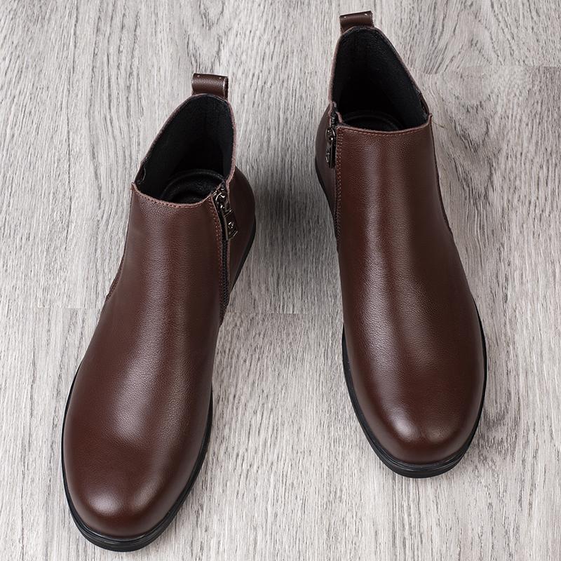 Chelsea Winter Black Mens Boots Genuine Leather Office Boots Fashion Designer Shoes Men Warm Winter Slip-On Cow Leather Footwear