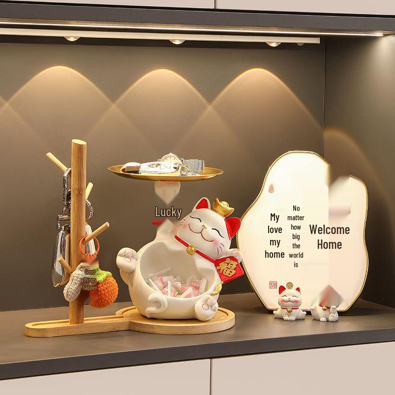 Lucky Cat Key Organizer Ornament for Entryway, Living Room, or Shoe Cabinet - Perfect Home Decor and Housewarming Gift.