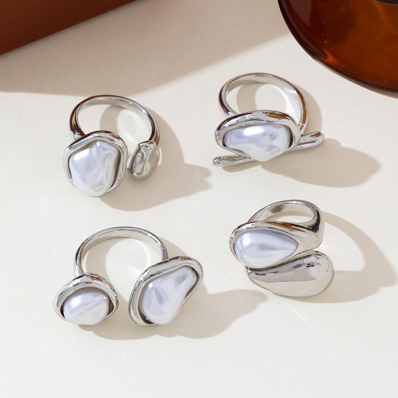 Luxus Barock Imitation Perle Verstellbare Ringe für Damen Mode Metall Tropfen Nischen Design Zeigefinger Ring Party Schmuck