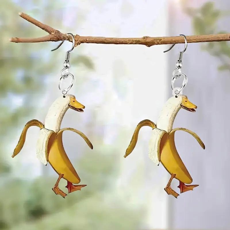 New Design Playful Duck Shaped Banana Earrings Vibrant Acrylic Jewelry Humorous Accessory For Casual Or Party Outfits