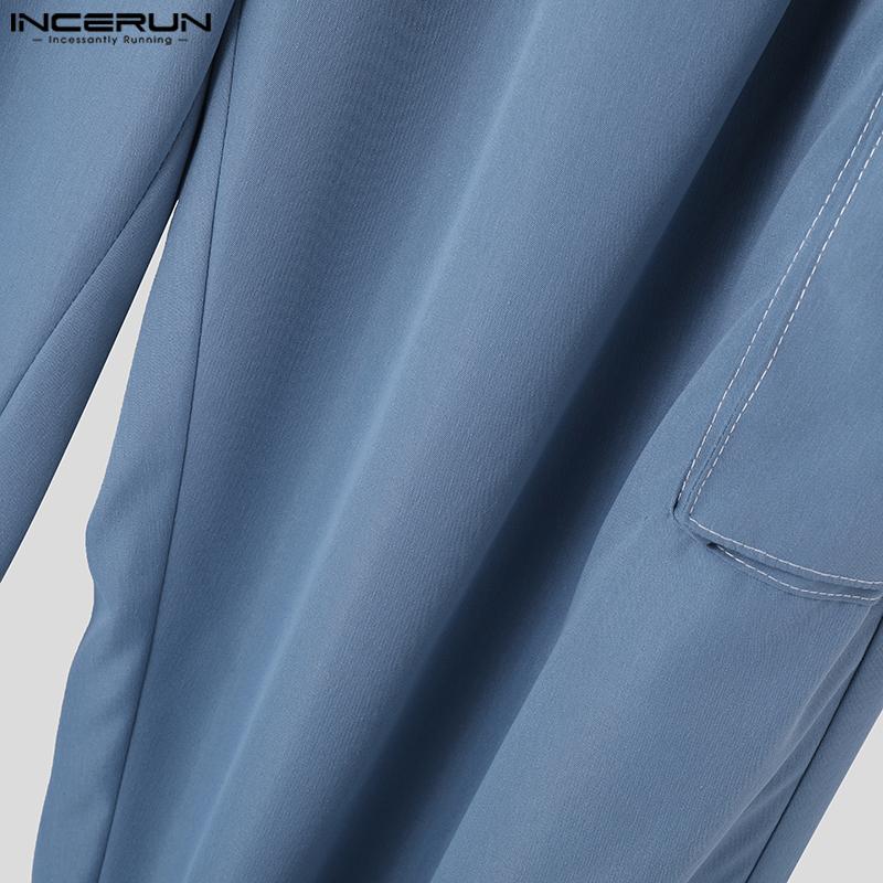 INCERUN Men Bandge Elastic High Waist Pocket Joggers Cargo Pants