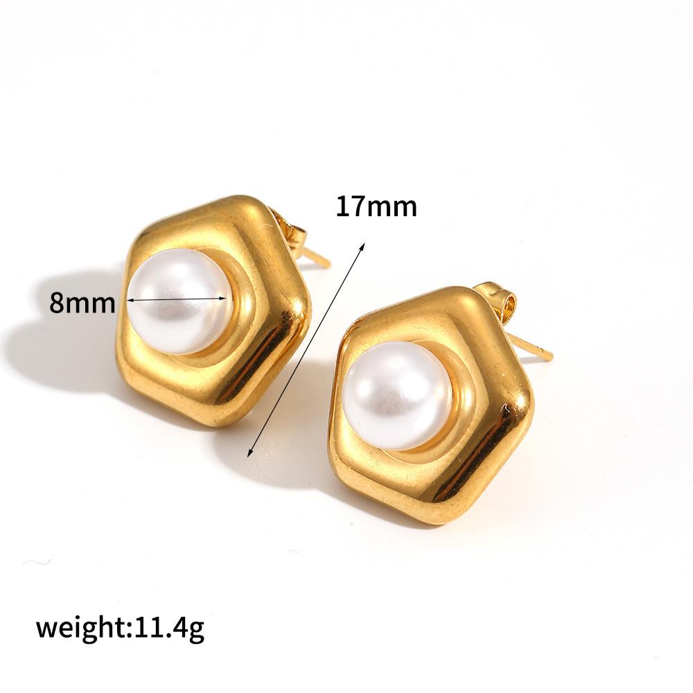 

Elegant Goldtoned Stainless Steel Pearl Earrings With Geometric Shapes For Womens Jewelry Style B