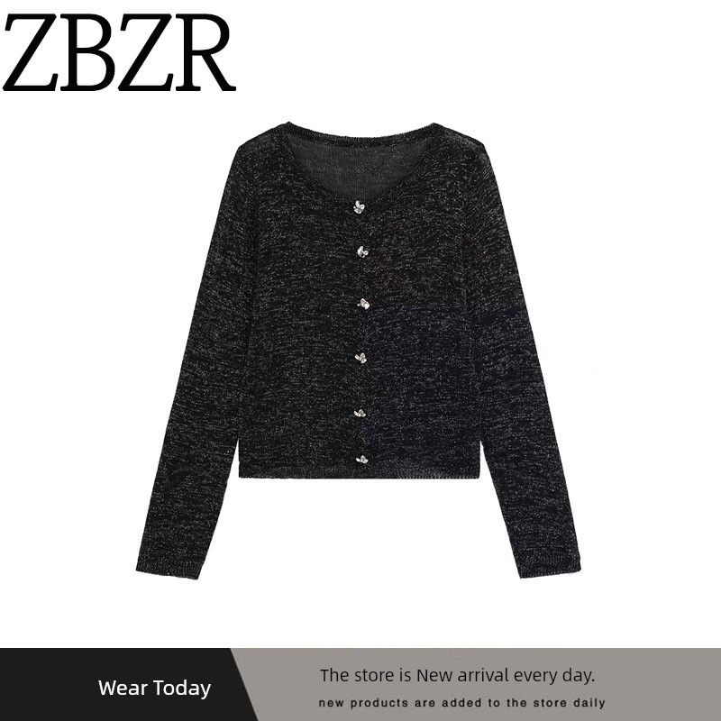 Za Export New Arrival Women's Clothing ZR Fashion Style Fashion All-Match Metal Wire Button Knitting Tops 8779646