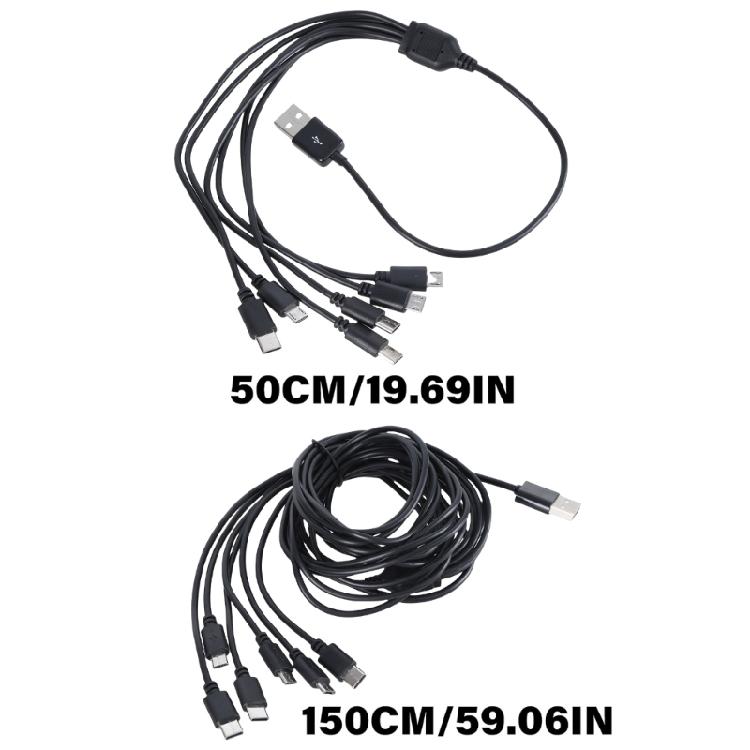 Efficient USB Charging Wire Male Power Cord for Six Devices Simultaneously with USB 5Pin and Type C Output Connectors