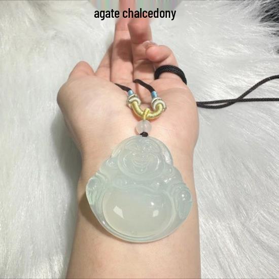 Agate Chalcedony Smiling Buddha Maitreya Pendant – Large Jewelry Gift