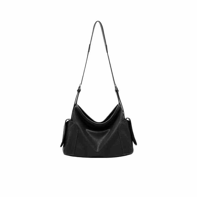 New vegetable tanned leather happy bag, retro retro large-capacity shoulder messenger bag, women s niche commuter tote bag чёрный