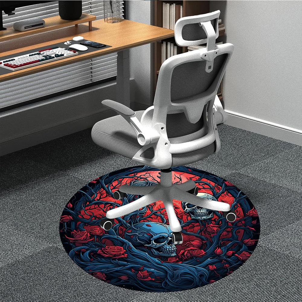 1pc Skulls Roses Office Round Area Rug, Under Office Chairs Bedroom Living Room Home Decor, Room Deco