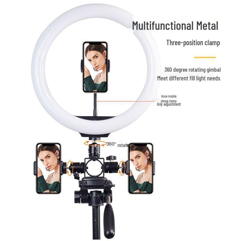 Universal Multi-Function Mobile Phone Stand with Beauty Fill Light for Live Streaming and Outdoor Use