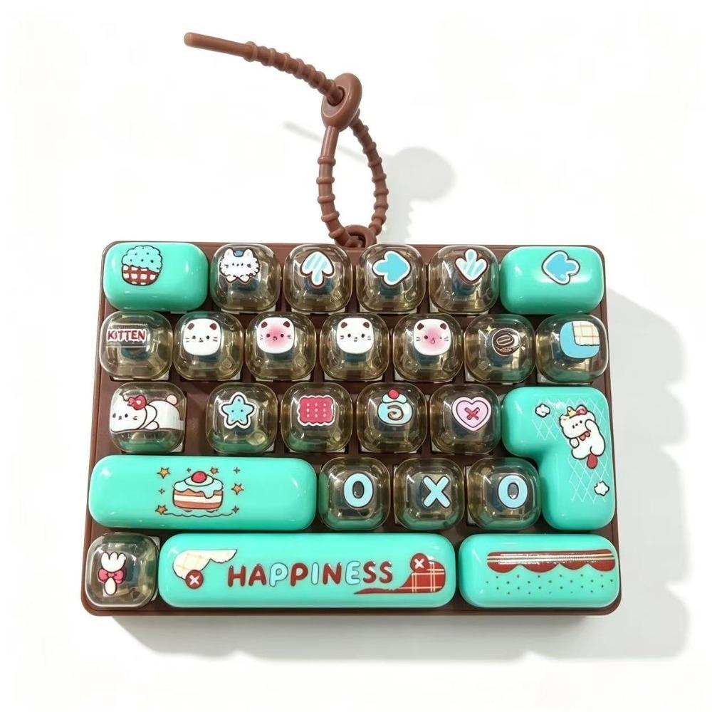 Cartoon 26-Key Keychain 26 Key Grid Keycap Clicker Mechanical Keyboard Keychain Bag Charm