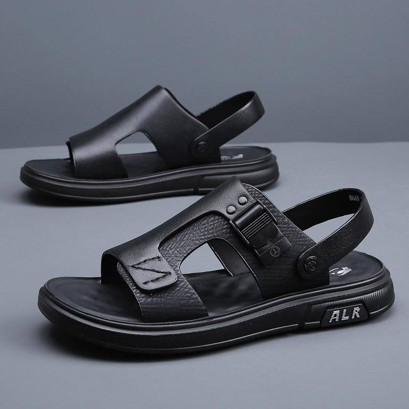 Dual-Purpose Mens Sandals Casual Leather Men Summer Shoes New Size Men's Beach Flats Fashion Quick Dry Male Slippers Half Drag