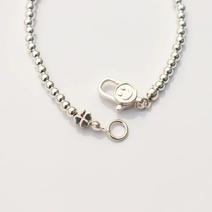 3mm Silverball Clover Smile Lock Bracelet 925 Sterling Silver Clover Charm Smile Lock 3mm Ball Bracelet