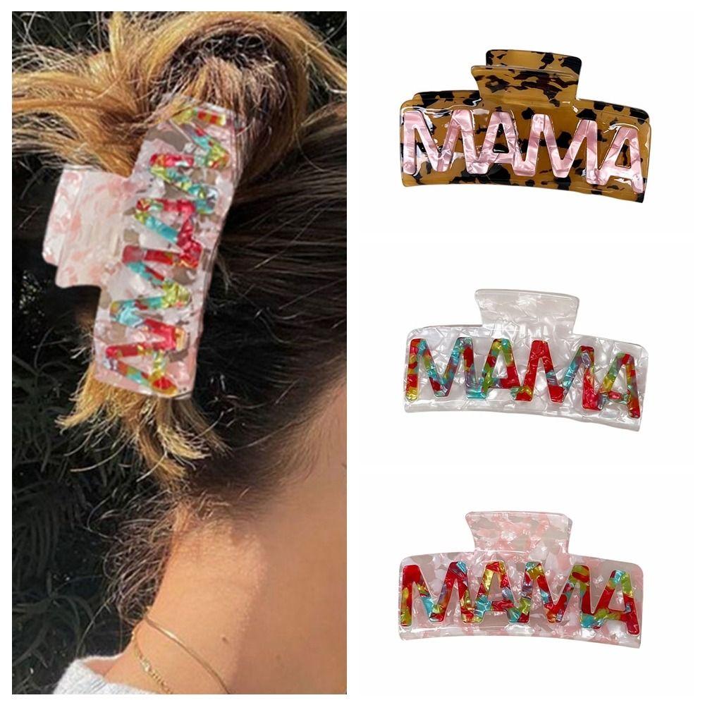 Retro MAMA Hair Claw Square Geometry Hair Claw Cute Acetic Acid Shark Clip Party
