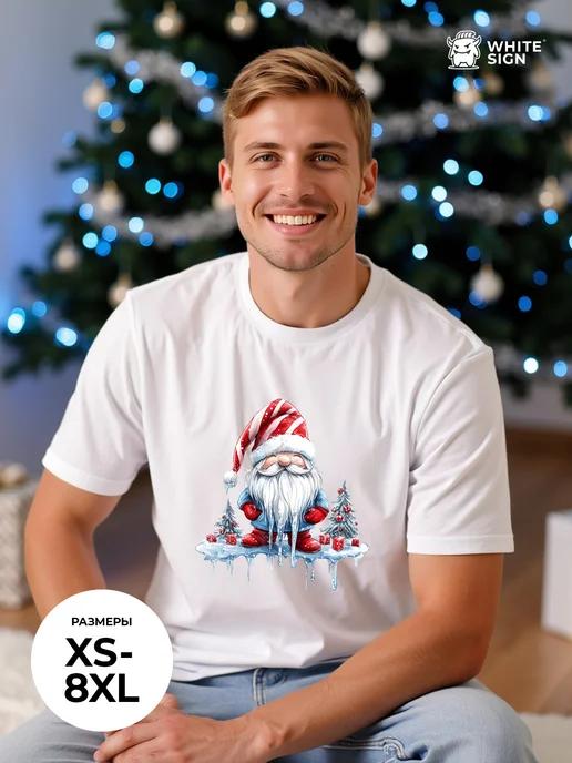 Oversized cotton T-shirt with Christmas Gnome in the Snow print 2XL