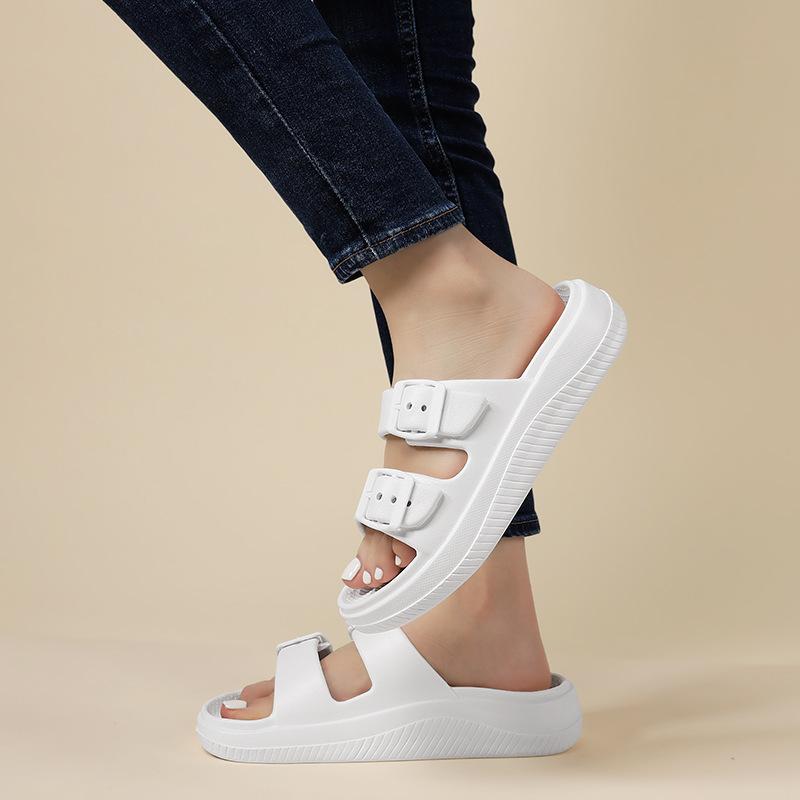 Soft Sole Eva Cloud Slippers Women  Summer Pillow Sandals Woman Slides Double Buckle Flat Heels Non Slip Home Flip Flops