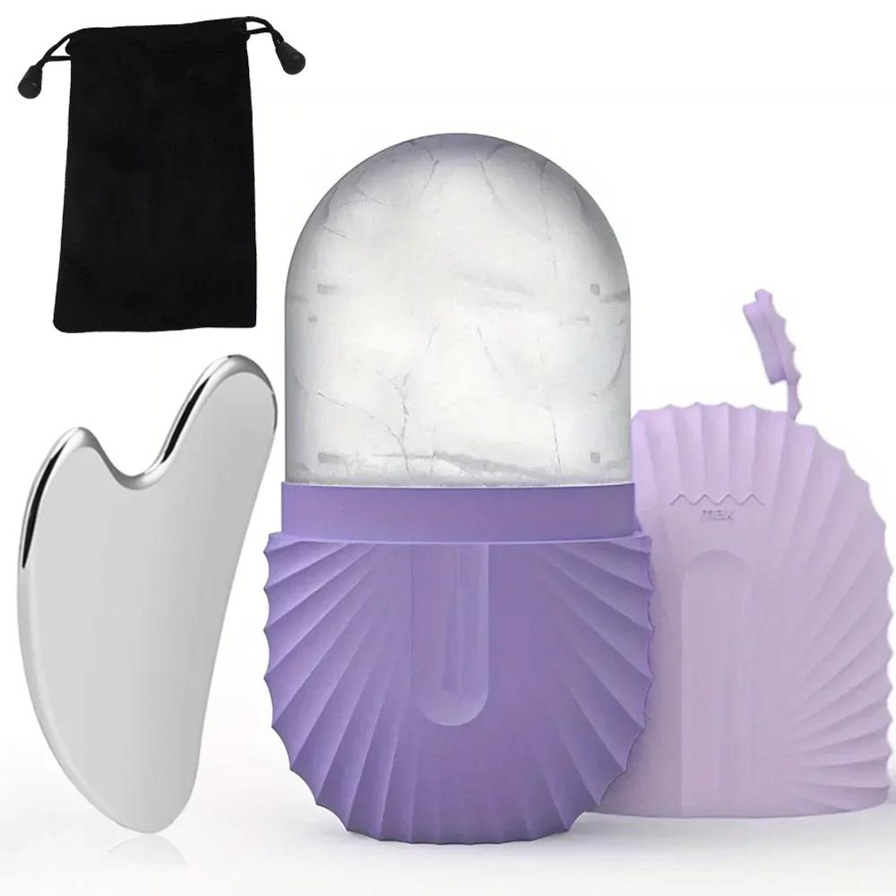 Reusable Ice Face Roller Stainless Steel Gua Sha Tool Set Skin Care Beauty Set Face Massage Roller Lifting Contouring Tools