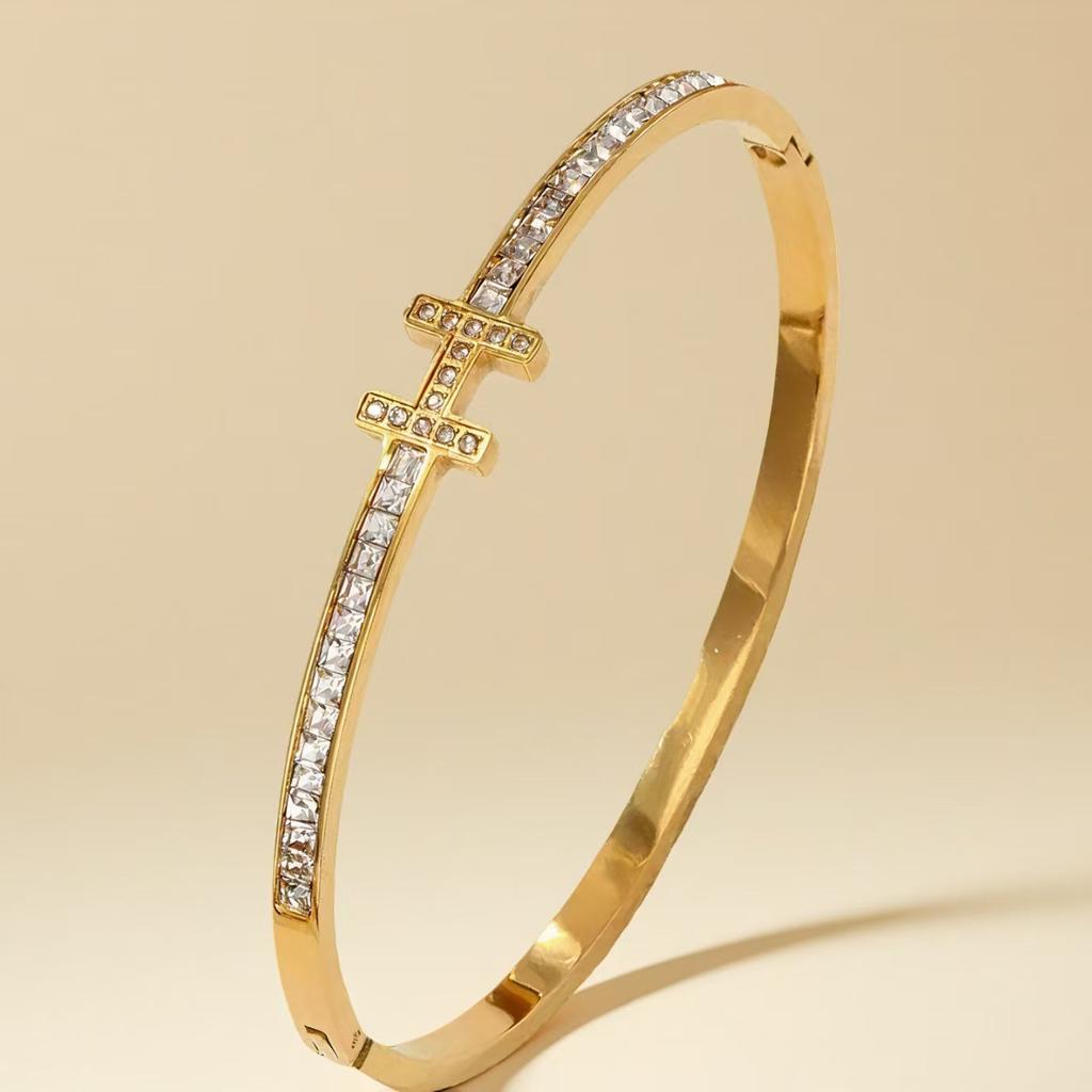 Bracelet Bijou Polyvalent Design de Niche Haut de Gamme pour Femme Lettre H Diamants Carrés Luxe Léger