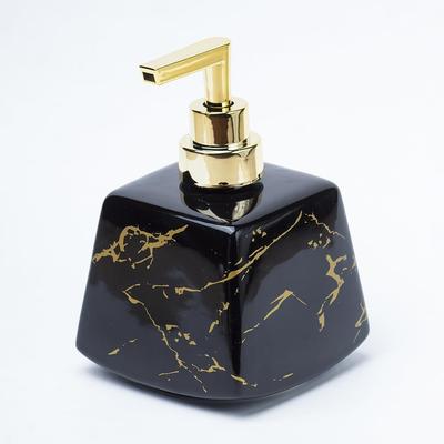 Black Refillable Stone Finish Ceramic Liquid Dispenser for Kitchen (350ml) | Handwash Bottle for Wash Basin | Shampoo Dispenser for Bathroom
