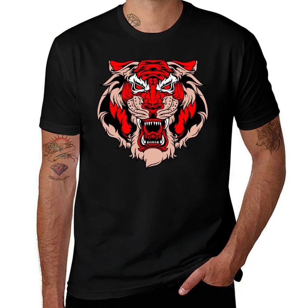 Red Tiger Head Tshirt Street Art Print Tee Shirt