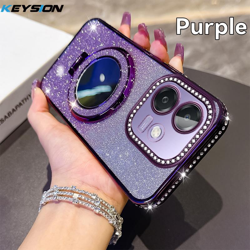 

KEYSION Розкішний Блискучий Магнітний Чохол для Телефону з Ювелірними Виробами для OPPO A3X 5G A3 5G Чохол-Підставка з Дзеркалом для Макіяжу Протиударний Чохол для OPPO A40 A40m for OPPO A3 фіолетовий
