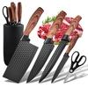 6pcs Black Kitchen Knife Set, Anti-Rust Non-stick Stainless Steel Sharp Chef Knife Set with Universal Knife Block for Kitchen