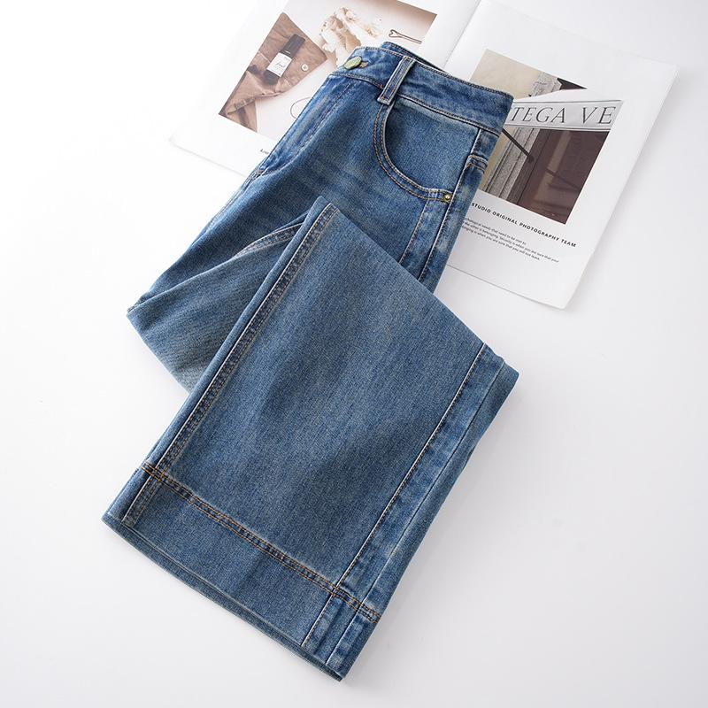 Women's Blue High-Waisted Wide-Leg Jeans - Summer 2025 Relaxed Fit, Slimming Drapey Long Pants