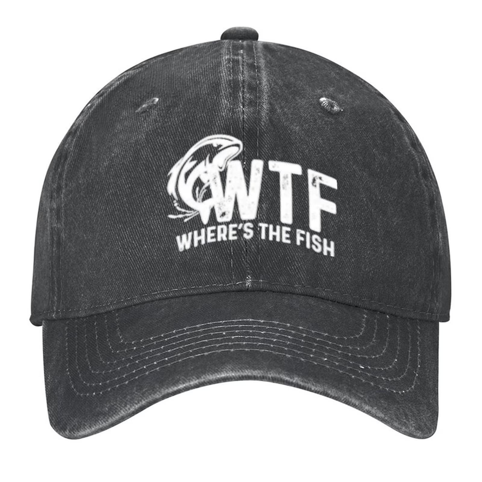 WTF Wheres The Fish Graphic Dad Hat Vintage Wash Adjustable Baseball Cap Outdoor Fishing Hat One Size