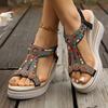 Bohemia Farbperlen Keilabsatz Sandalen für Damen Sommer Hohe Absätze Plateau Sandalen Frau 43 Knöchelriemen Strandschuhe