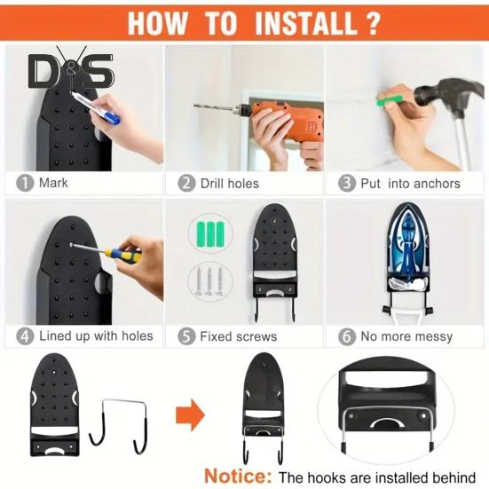 Wall Mount Ironing Board Holder Metal Hanger Heat-Resistant Strong Load-bearing Easy To Install Iron Holder Storage Rack
