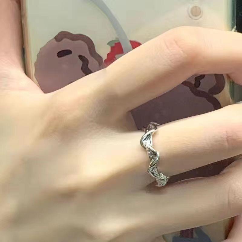 Moonstone Irregular Ring Wave Ring Women's Ins Geometric Ring Versatile Opening Adjustable Pair Ring Index Finger Ring