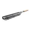 Stainless Steel BBQ Grill Basket with Wooden Handle Non-Stick Sausage Roasting Cage Multi-functional Grill Utensil for Outdoor Camping