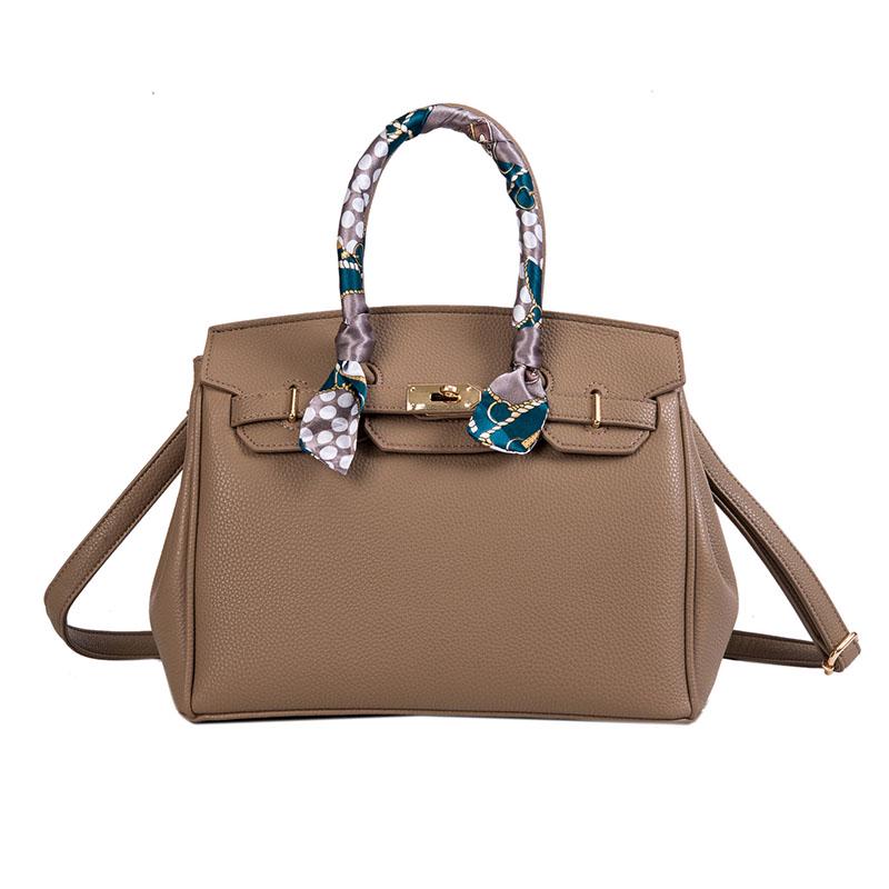 2020 Lock Handbag Fashion Lychee Pattern Single Shoulder Diagonal Platinum