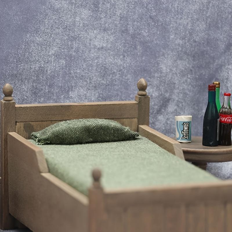 1set Miniature Bed with Drawer-1:12 Wooden Furniture-Bedroom Bedding Furniture Accessories with Pillow & Mattresses-Vintage Mini House Decoration