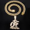 Colar Pingente de Letra OTF com Diamantes Inteiros Corrente Cubana Punk Hipster Rap Europeia Americana Hip Hop Acessórios de Moda