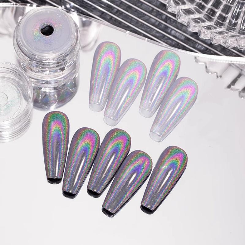 Polvere per Unghie Cromata Specchio Metallico Polvere Magica Colorata Laser Glitter da Strofinare su Unghie in Gel UV Decorazione Unghie Fai da Te 0,4g