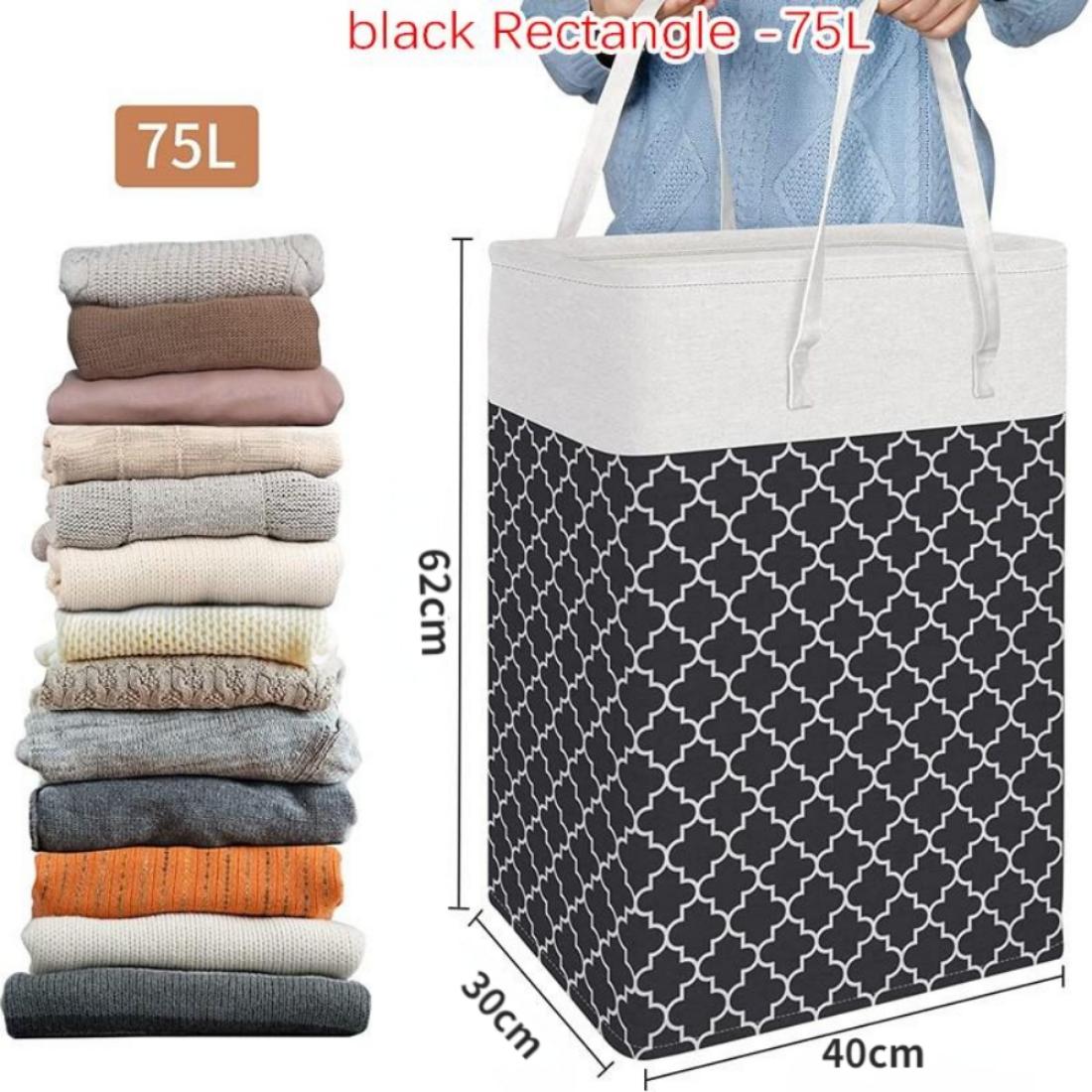 

75/82л большое складное водонепроницаемое ведро для хранения одежды с усиленным ремнем и длинной ручкой, корзина для грязного белья с принтом фонаря 75L чёрный