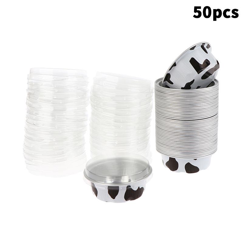 

50Pcs Round Baking Cups Aluminum Foil Wih Lids Reusable Cupcake Cups Desserts Flans Cake Pudding Jello Cups Kitchen Tools 50Pcs белый