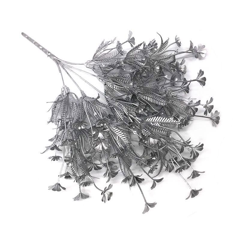 Artificial Gold And Silver Plants Leaf Christmas Decor Flower Arrangement Glitter Powder Fake Palm Branch Christmas Home Deco