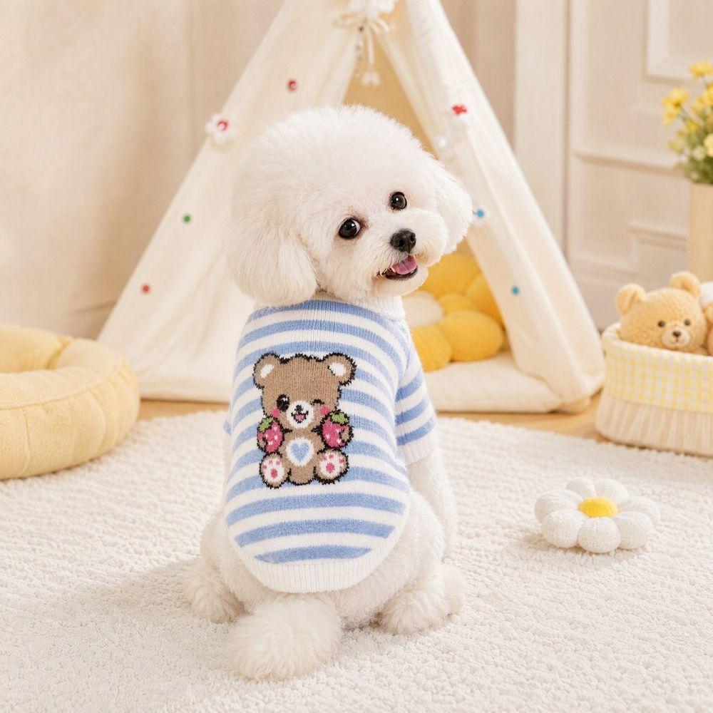 Cartoon Pattern Striped Dog Sweater Two Legged Pet Knit Sweater Cute Pet Warm Sweater Cat