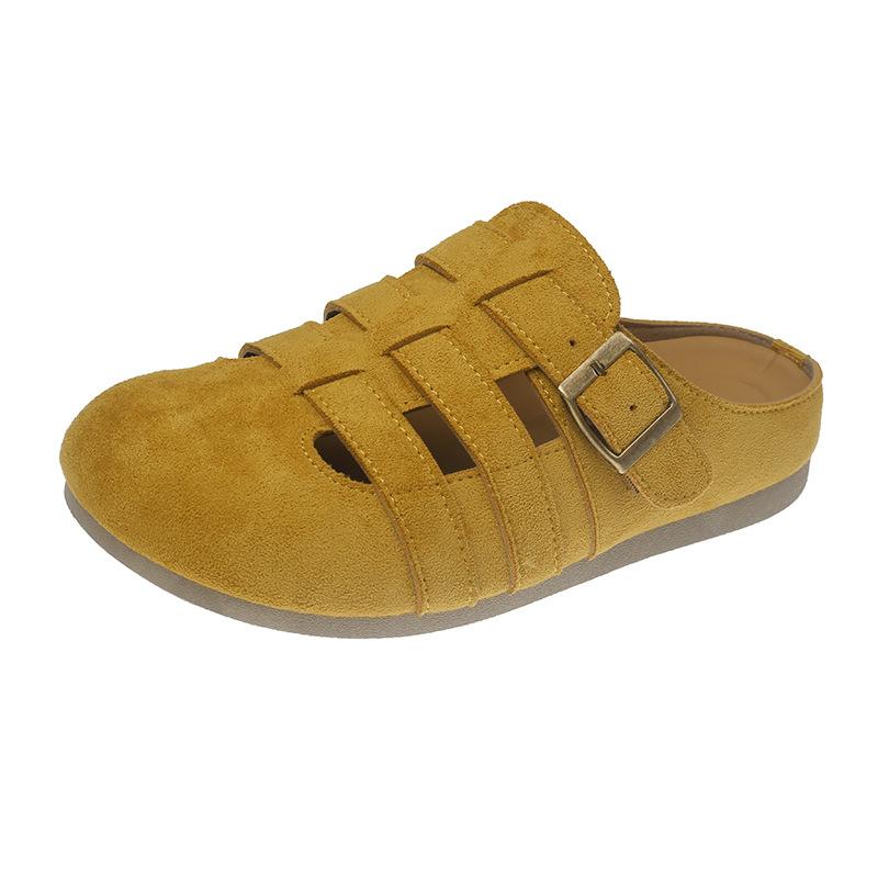 Baotou half single shoes women's summer 2025 new soft leather pig cage shoes platform non-slip sandals one pedal Boken shoes