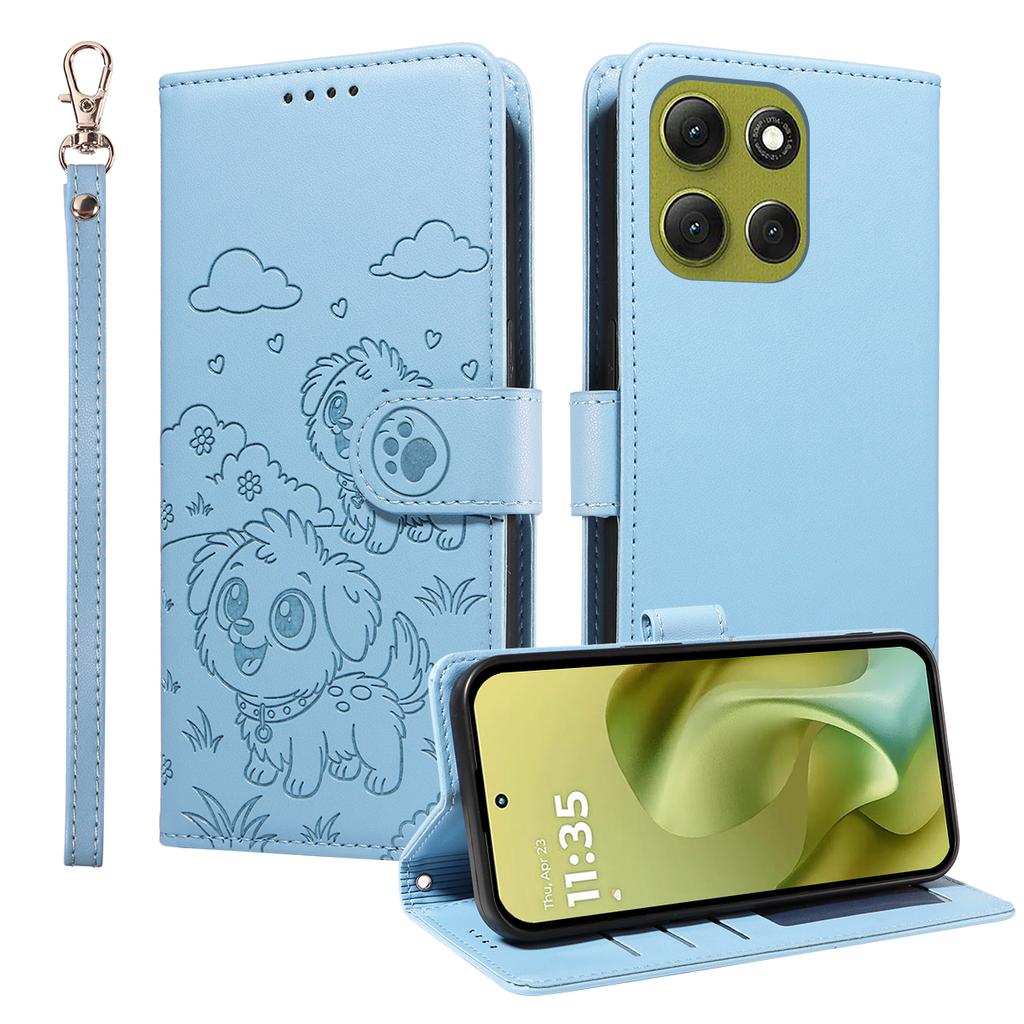 For Motorola Moto G86 Power 5G/Motorola Moto G86 5G Case RFID Blocking Imprinted Dog Pattern PU Leather Phone Cover with Wrist Strap