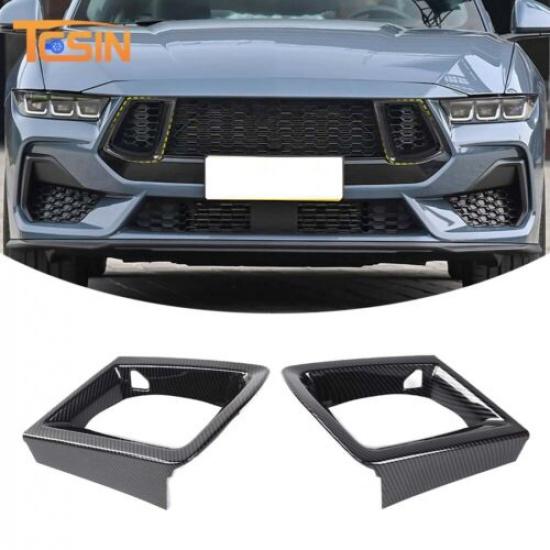 2x Carbon Fiber Front Bumper Grille Side Air Vent Covers for Ford Mustang 2024+