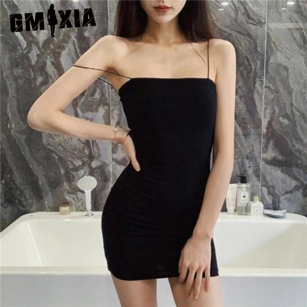 GMXIA Sexy dámské pouzdrové šaty Černé bez rukávů ohlávkové klubové oblečení Bodycon Jednobarevné mini šaty Dámské šaty Letní oblečení na šaty