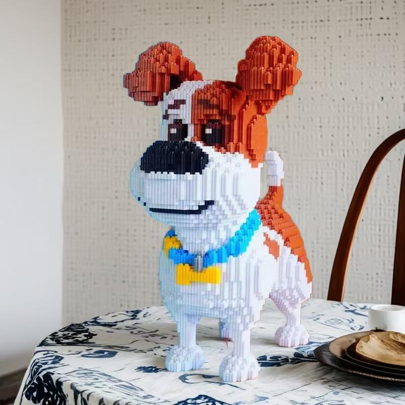 3698-Piece Mini Dog Building Block Toy - Cute DIY Puzzle, Brown and White Pixel Design, Interlocking Plastic Blocks, Suitable for Parties