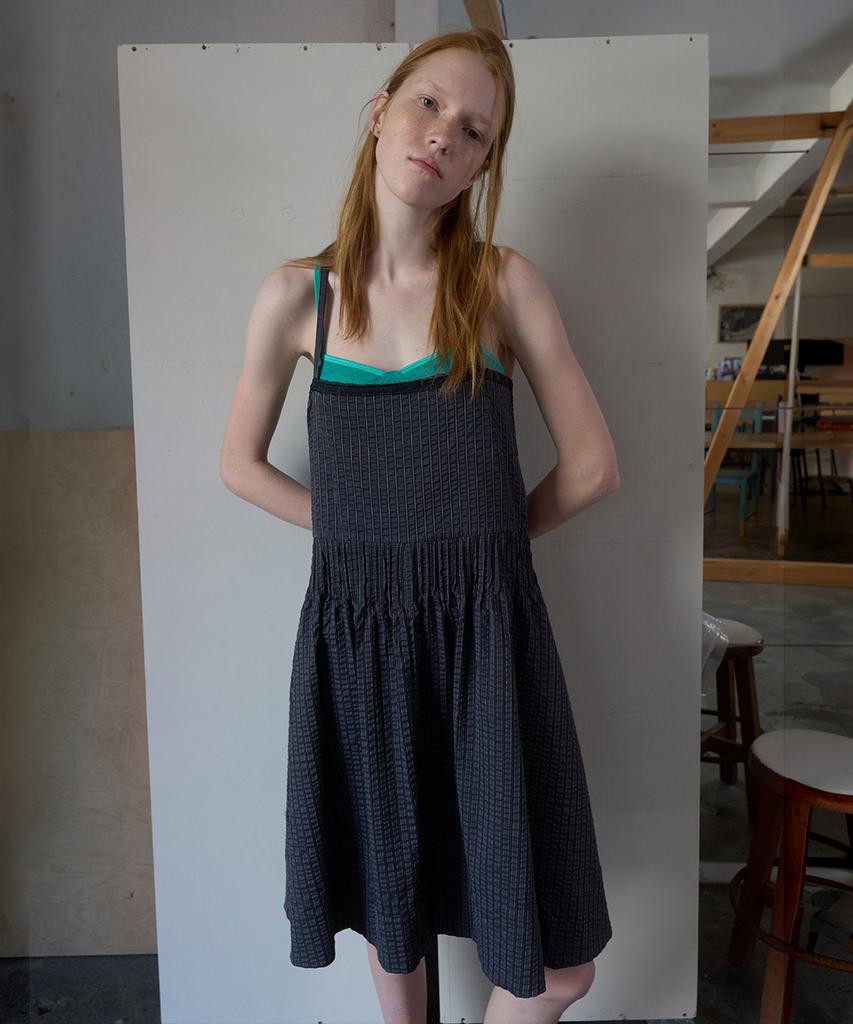 Nokeontencheu 381. Salty Stripe Dress _ Charcoal