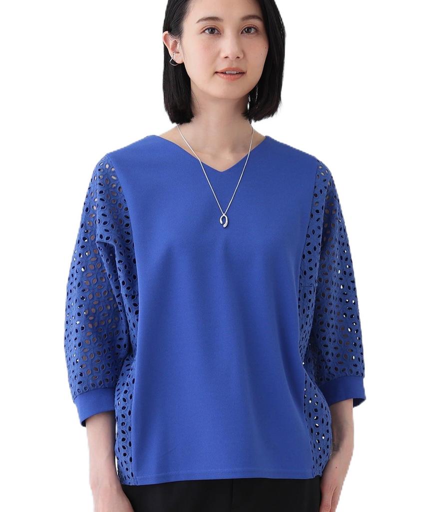 INDIVI New Colors Lace Combination Top 12712400 Blue Size 38 Available! Washable/Flat-Length Women's (092) (M)