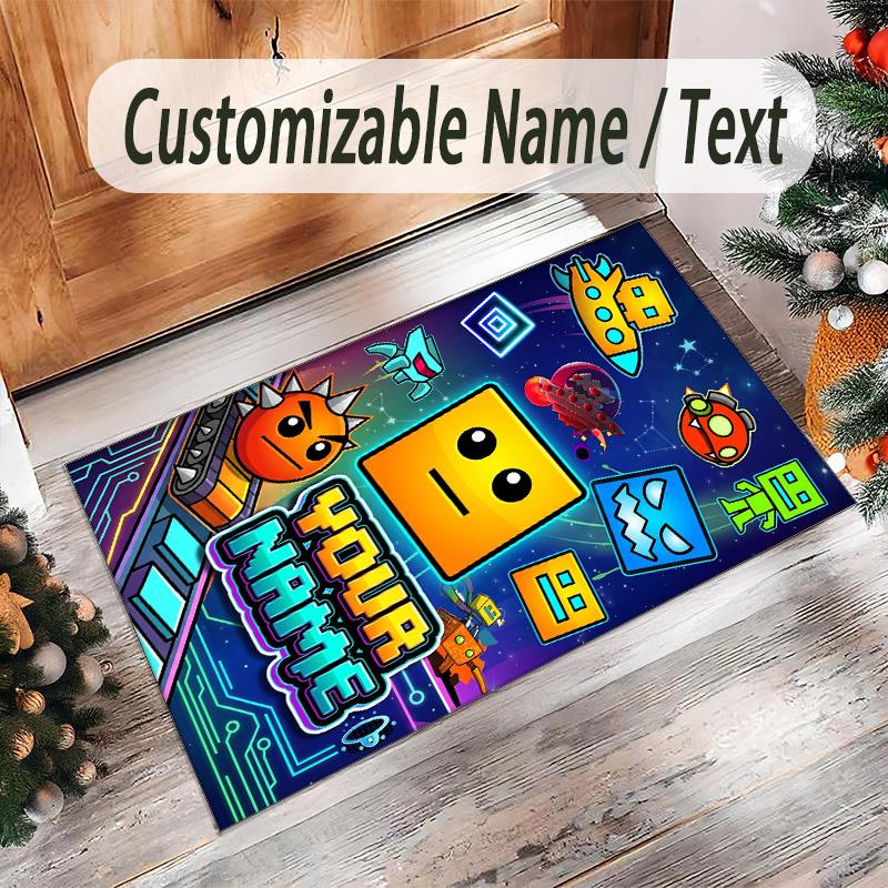 Personalized Crystal Velvet Carpet Custom Name Text,Geometry Dash Anti Slip Area Rug For Home Decoration