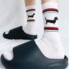Trendy Brand Tb Puppy Mid-Leg Socks Trendy Classic Striped Socks Black, White And Gray Personality Cartoon Pure Cotton Socks